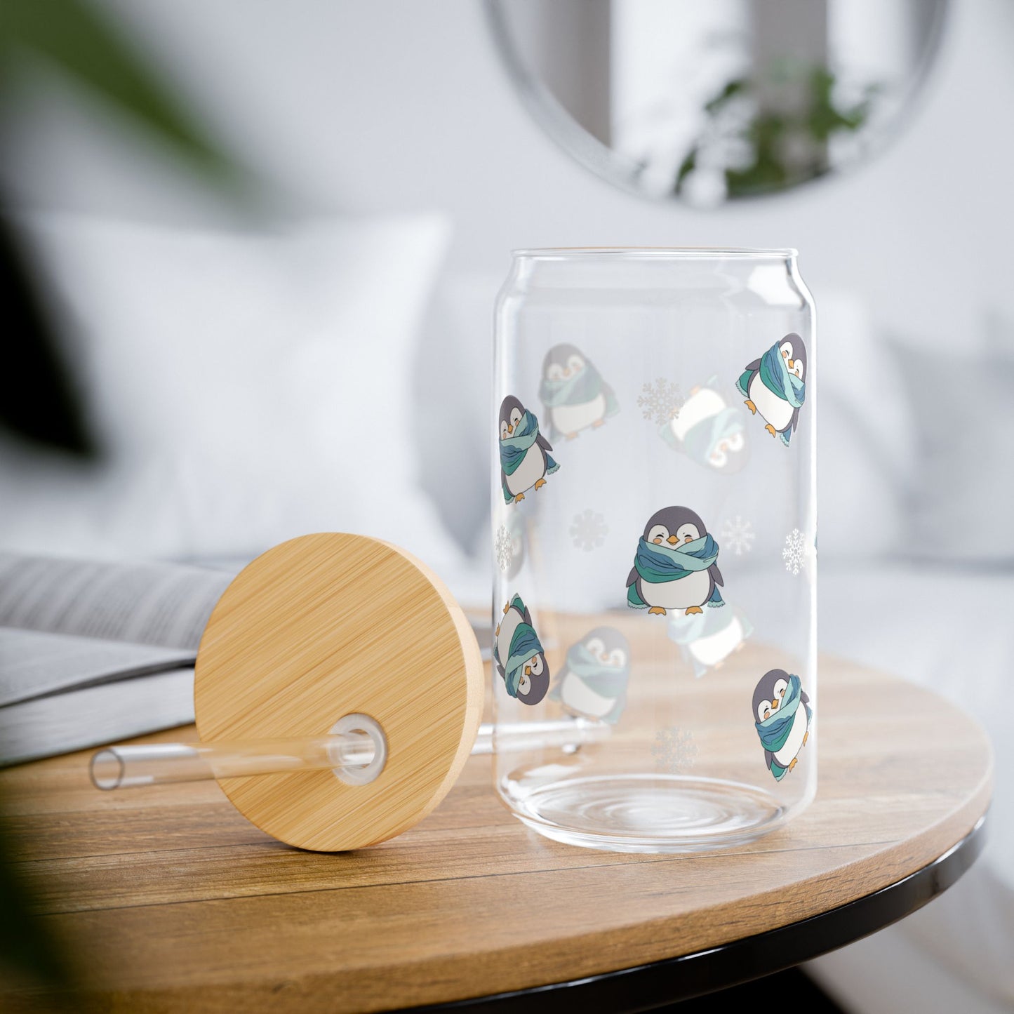 Snowy Penguin Glass Cup