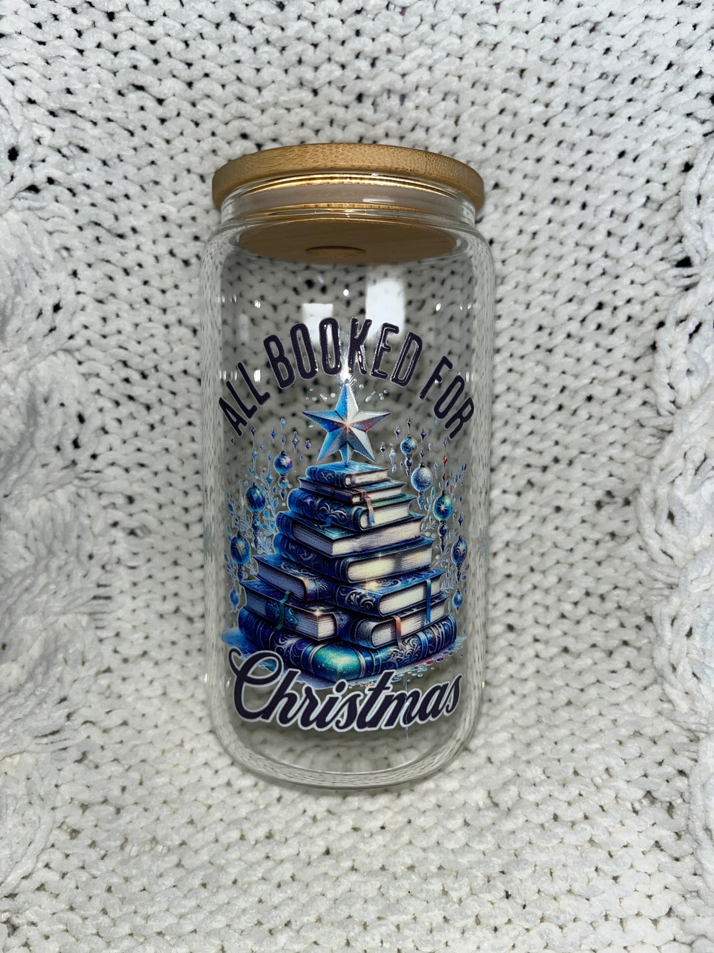 All Booked For Christmas Glass Cup