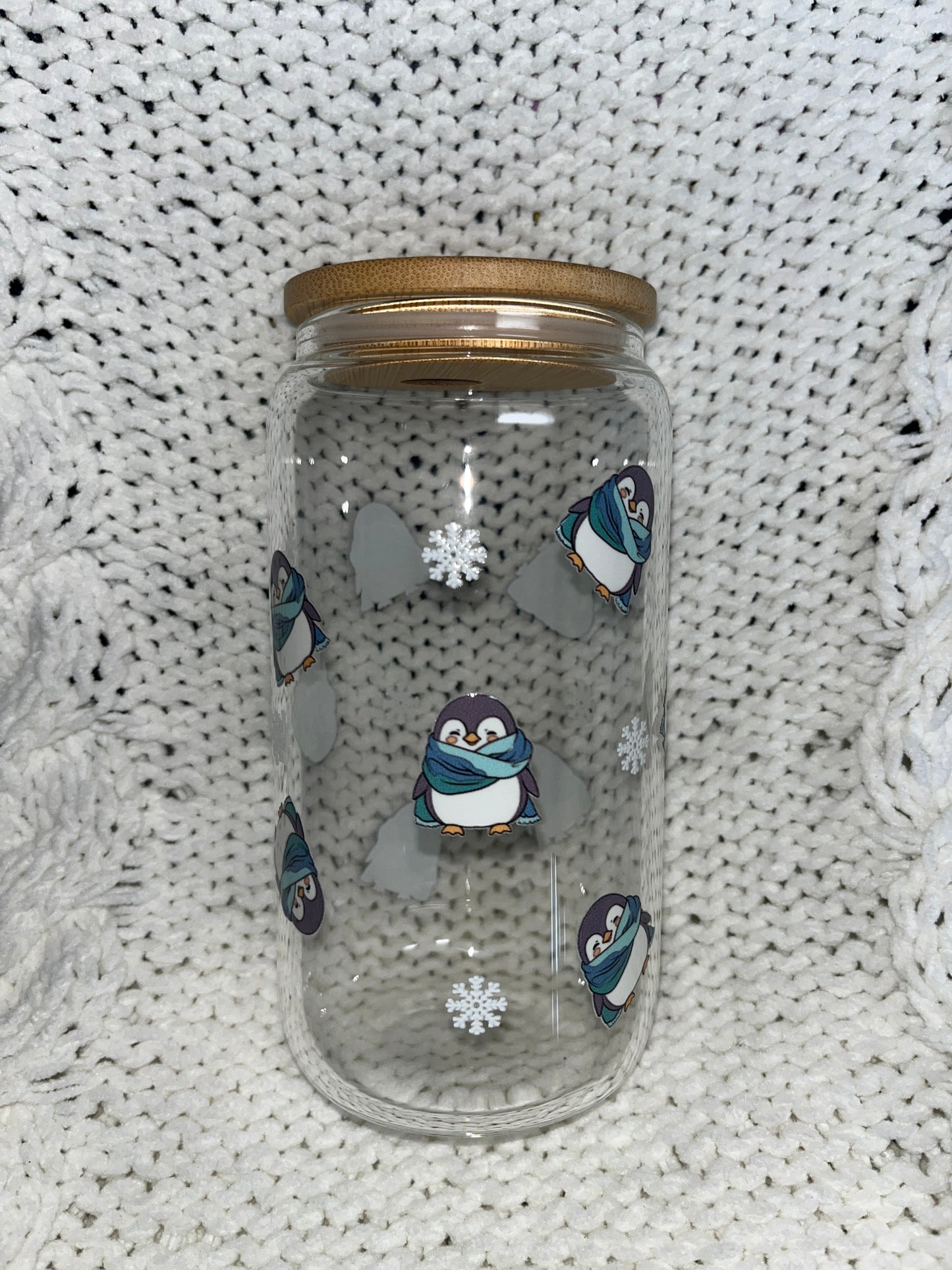 Snowy Penguin Glass Cup